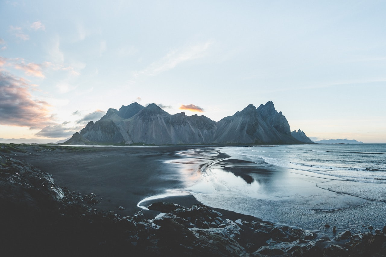 Vestrahorn mountain and black sand beach in Iceland