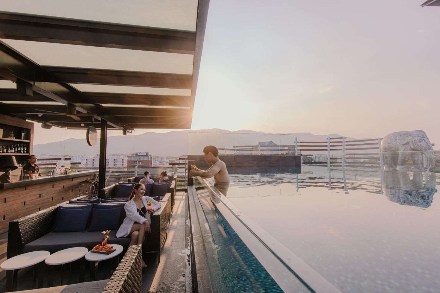 Rooftop infinity pool at Akyra Manor Chiang Mai