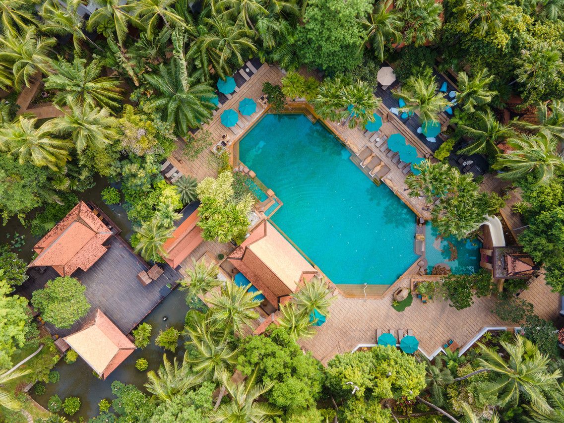 Aerial view of the lagoon pool in the palm garden at Avani Pattaya Resort