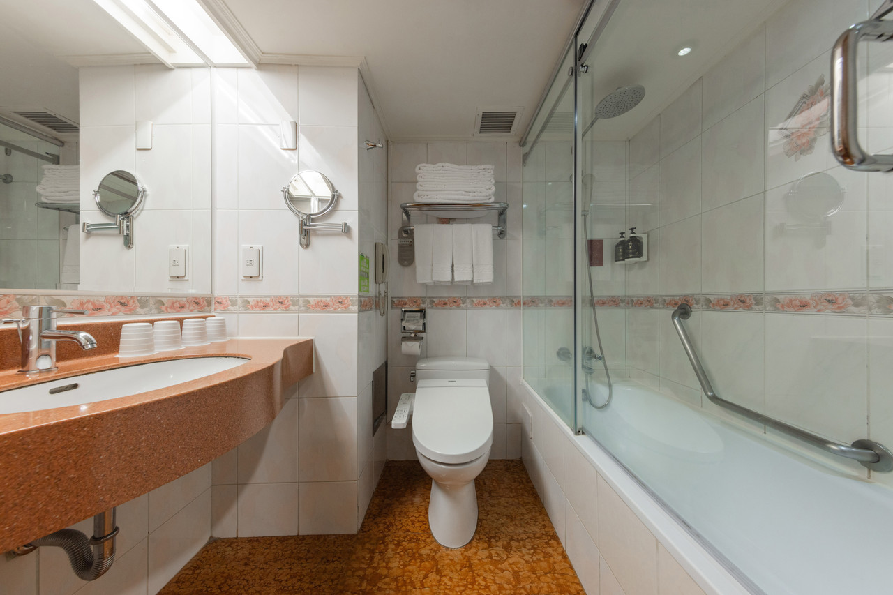 A guest room inside the hotel