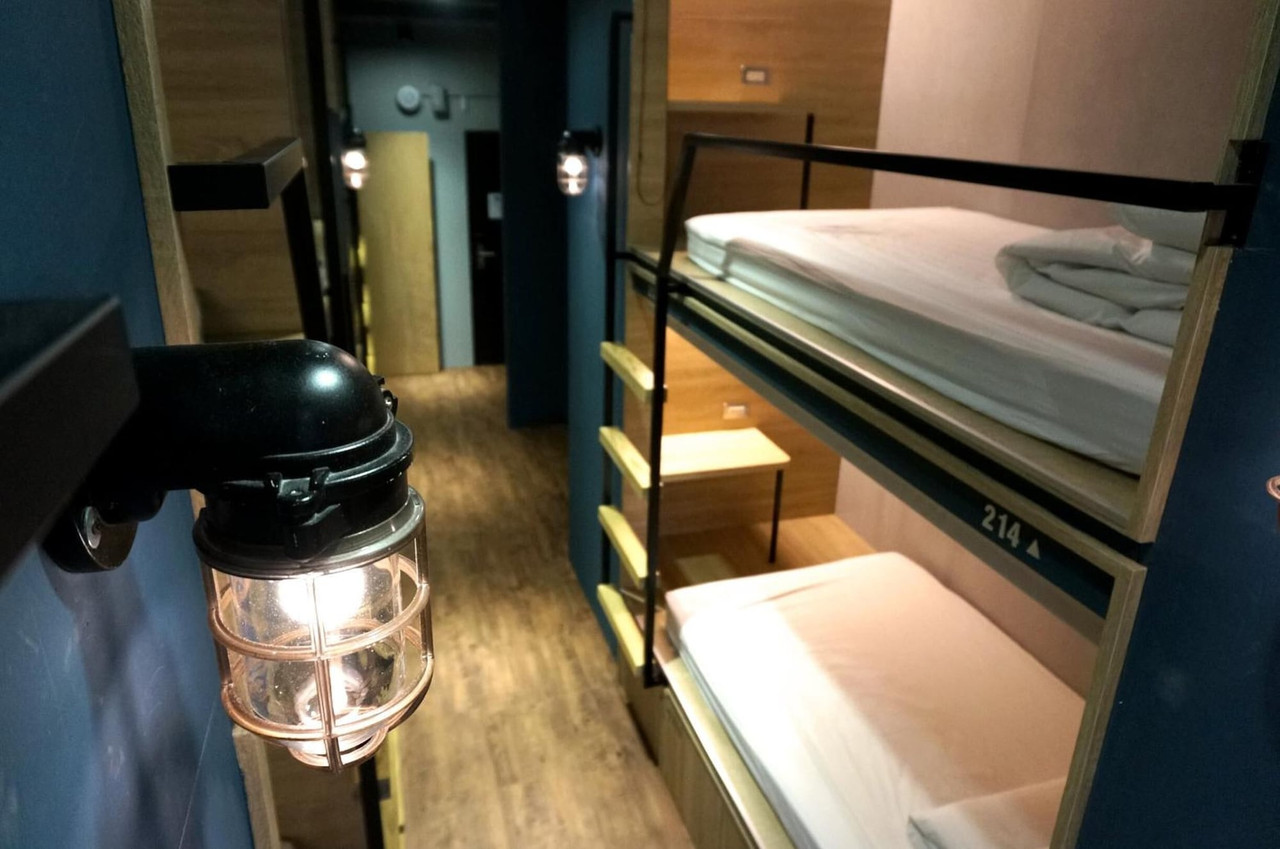 Privacy-curtained capsule interior